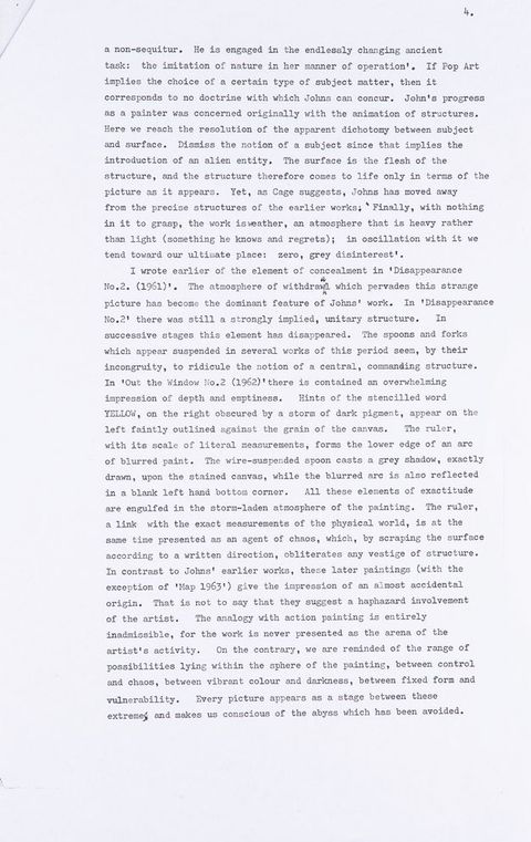 Typewritten document. Fourth of five pages of an article.