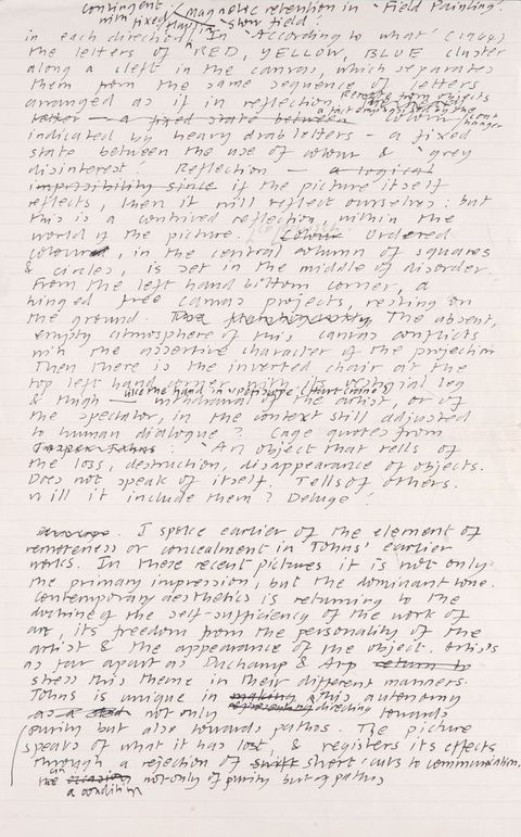 Handwritten document. Sixth of six pages drafting an article. Text is crossed out and revised in a few places.