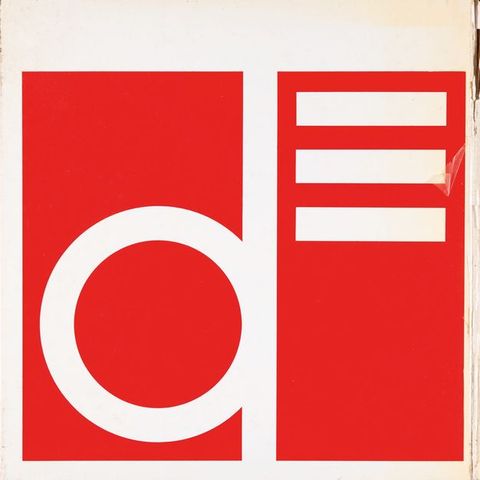 Book cover. A crimson-red square takes up most of this square back book cover. A lowercase D takes up the left half of the square, and three parallel lines are in white at the top right.